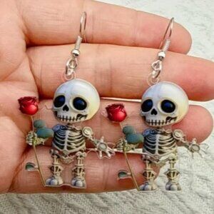 Acrylic skull 2D Flat Acrylic Skull And Rose Earrings Lightweight And Durable